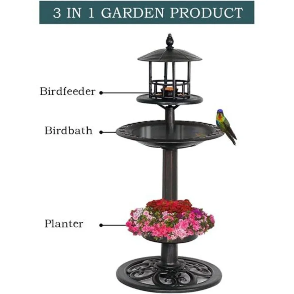 Amazing Plastic Birdbath Bird Feeder with Planter for Garden Lawn Backyard Patio